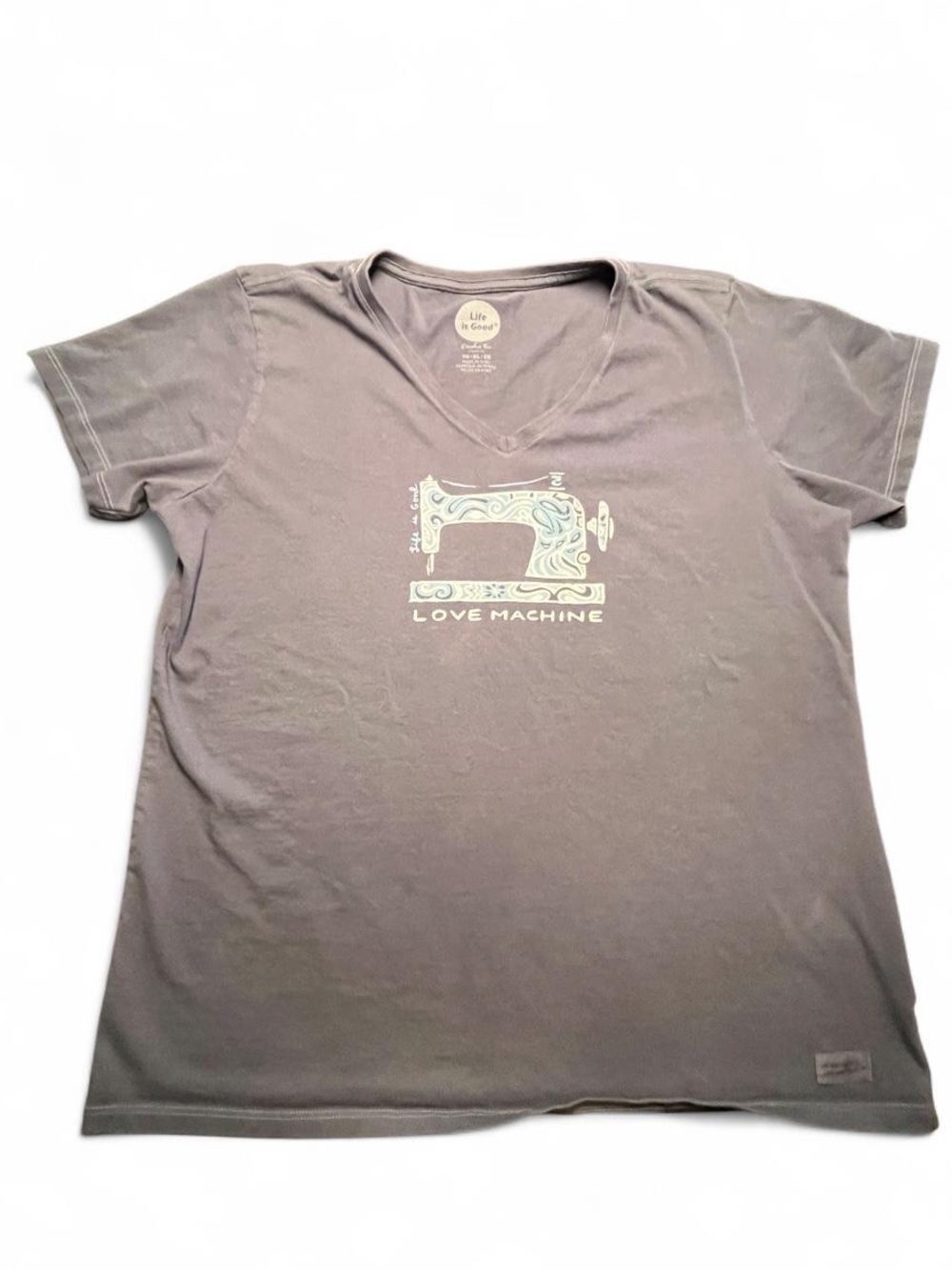 Life is Good Navy Sewing Machine "Love machine" pun, XL